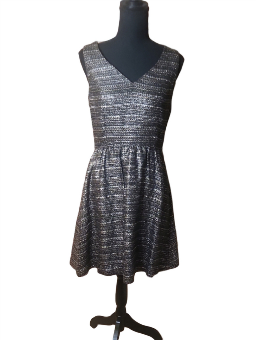 Moulinette Soeurs Metallic Black & Silver Fit-and-Flare Mini Dress, Size 8